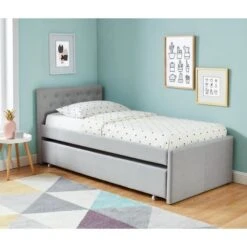 BAHIA Lit Gigogne Enfant Contemporain - Simili Gris Clair - Sommier Inclus - L 90 X L 190 Cm -Disney Cars Soldes bahia lit gigogne enfant contemporain simili gris clair sommier inclus l 90 x l 190 cm 3584179043190 453432