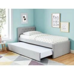 BAHIA Lit Gigogne Enfant Contemporain - Simili Gris Clair - Sommier Inclus - L 90 X L 190 Cm -Disney Cars Soldes bahia lit gigogne enfant contemporain simili gris clair sommier inclus l 90 x l 190 cm 3584179043190 453433