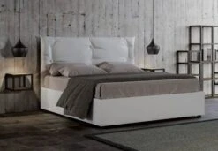 Lit 160x200 Cm Simili Cuir Blanc Avec Sommier Et Coffre Alba