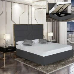 Lit 180x200 Cm Avec Coffre De Rangement Et Tête De Lit Simili Gris Et Laiton Delhie -Disney Cars Soldes lit 180x200 cm avec coffre de rangement et tete de lit simili gris et laiton delhie 3666722542494 475683
