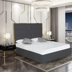 Lit 180x200 Cm Avec Coffre De Rangement Et Tête De Lit Simili Gris Et Laiton Delhie -Disney Cars Soldes lit 180x200 cm avec coffre de rangement et tete de lit simili gris et laiton delhie 3666722542494 475686