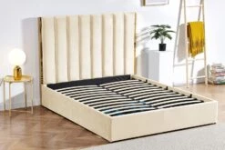 Lit 180x200 Cm Avec Coffre De Rangement Et Tête De Lit Velours Beige Et Laiton Pika -Disney Cars Soldes lit 180x200 cm avec coffre de rangement et tete de lit velours beige et laiton pika 685596