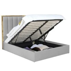 Lit 180x200 Cm Avec Coffre De Rangement Et Tête De Lit Velours Gris Et Laiton Posta -Disney Cars Soldes lit 180x200 cm avec coffre de rangement et tete de lit velours gris et laiton posta 3666722518710 1093832