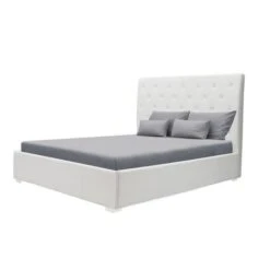 Lit Adulte 160 X 200 Cm Tete De Lit Capitonnée + Coffre De Rangement - Simili Blanc - Sommier Inclus - MILES