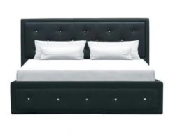 Lit Adulte Capitonné 160 X 200 Cm + Coffre De Rangement - Simili Noir - VIRGINIA