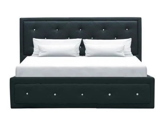 Lit Adulte Capitonné 160 X 200 Cm + Coffre De Rangement - Simili Noir - VIRGINIA 3 Lit Adulte Capitonné 160 X 200 Cm + Coffre De Rangement - Simili Noir - VIRGINIA