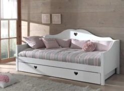 Lit Banquette Gigogne 90x200 Cm Avec Sommier Bois Laqué Blanc Cœur -Disney Cars Soldes lit banquette gigogne 90x200 cm avec sommier bois laque blanc c ur 5420070224994 691573