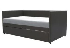 Lit Banquette Gigogne - Simili Gris Foncé - Sommiers Inclus - 90 X 190 Cm - ATLANTA