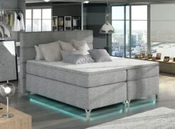 Lit Boxspring 140x200 Cm Tissu Gris Clair Mador