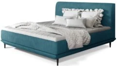 Lit Boxspring 140x200 Cm Velours Bleu Canard Sommier Et Matelas Inclus Mastera