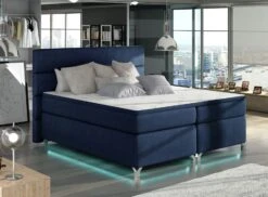 Lit Boxspring 160x200 Cm Tissu Bleu Foncé Mador