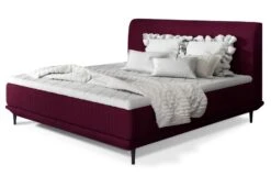 Lit Boxspring 160x200 Cm Velours Bordeaux Sommier Et Matelas Inclus Mastera