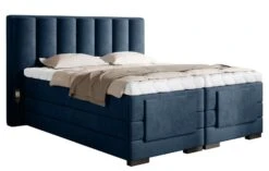 Lit Boxspring électrique Tissu Bleu Avec Matelas Et Surmatelas Arkos