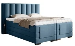 Lit Boxspring électrique Tissu Bleu Canard Avec Matelas Et Surmatelas Arkos