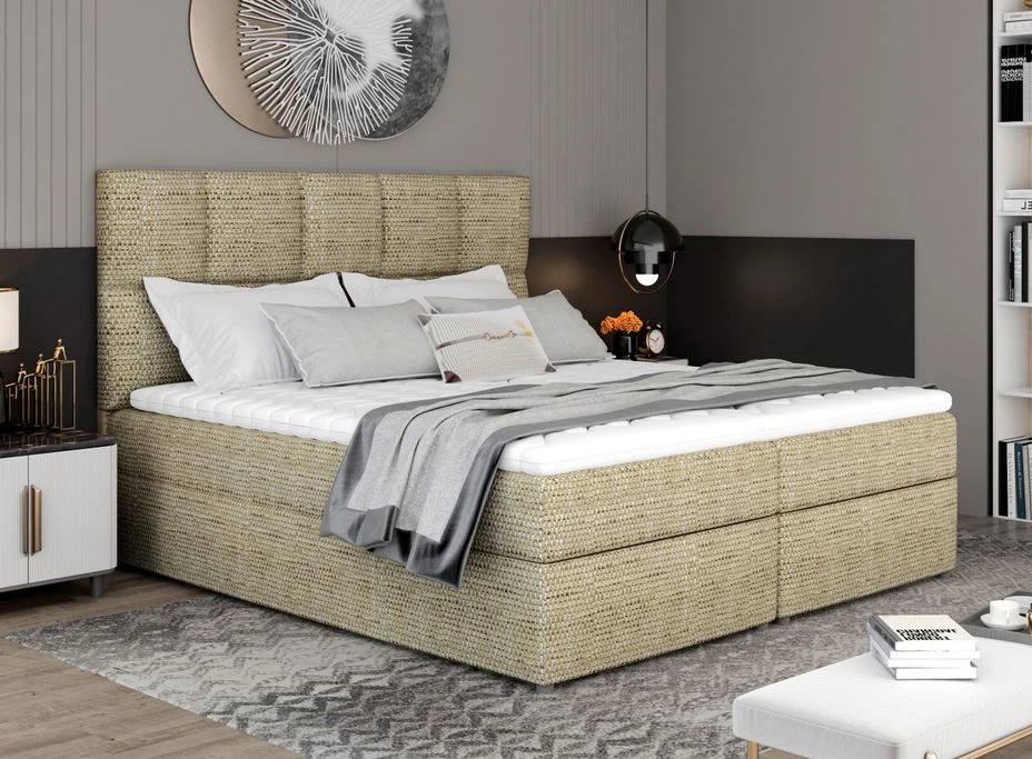 Lit Boxspring Tissu Beige Chiné Avec Matelas Et Surmatelas Lizen 3 Lit Boxspring Tissu Beige Chiné Avec Matelas Et Surmatelas Lizen
