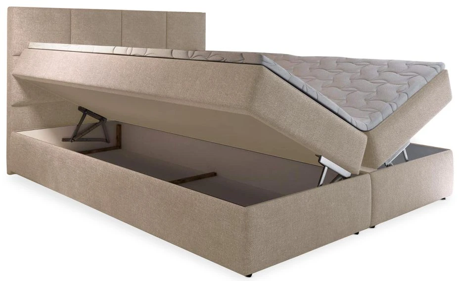 Lit Boxspring Tissu Beige Chiné Avec Matelas Et Surmatelas Lizen 6 Lit Boxspring Tissu Beige Chiné Avec Matelas Et Surmatelas Lizen – Image 4