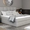 Lit Boxspring Tissu Gris Clair Chiné Avec Matelas Et Surmatelas Lizen