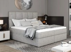 Lit Boxspring Tissu Gris Clair Chiné Avec Matelas Et Surmatelas Lizen