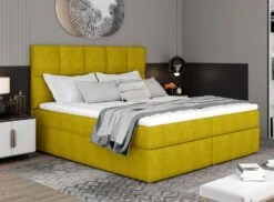 Lit Boxspring Tissu Jaune Avec Matelas Et Surmatelas Lizen