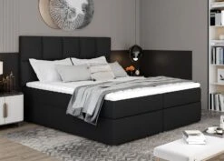 Lit Boxspring Tissu Noir Avec Matelas Et Surmatelas Lizen