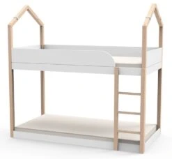 Lit Cabane Superposé Bois Massif Clair Et Blanc Casa 90x190 Cm