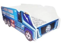 Lit Camion Police Bleu 70x140 Cm - Sommier Et Matelas Inclus