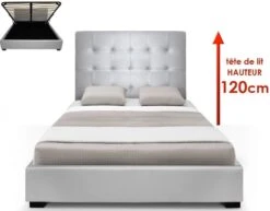 Lit Capitonné Avec Coffre Simili Argent Ruben 140