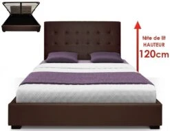 Lit Capitonné Avec Coffre Simili Marron Ruben 160