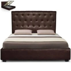 Lit Capitonné Marron Simili Reva