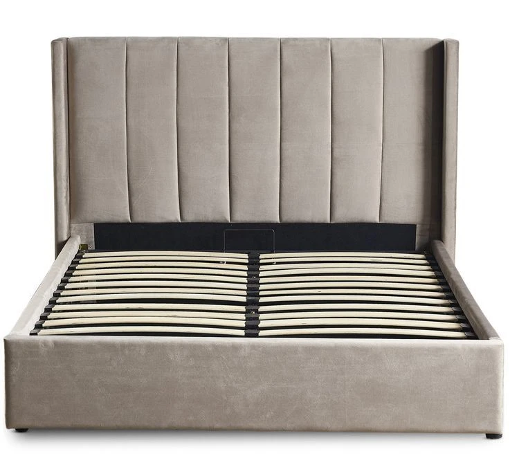 Lit Coffre 140x190 Cm Velours Taupe Capitonné Loria 3 Lit Coffre 140x190 Cm Velours Taupe Capitonné Loria