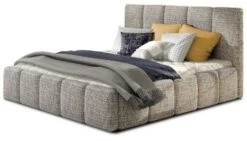 Lit Coffre 140x200 Cm Capitonné Tissu Gris Chiné Vika