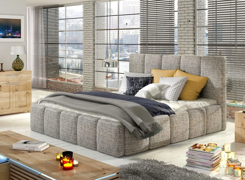 Lit Coffre 140x200 Cm Capitonné Tissu Gris Chiné Vika 3 Lit Coffre 140x200 Cm Capitonné Tissu Gris Chiné Vika – Image 2