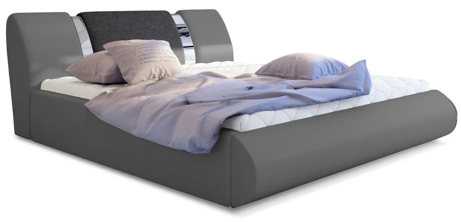 Lit Coffre 160x200 Cm Simili Gris/tissu Gris Foncé Et Métal Chromé Flavien 3 Lit Coffre 160x200 Cm Simili Gris/tissu Gris Foncé Et Métal Chromé Flavien