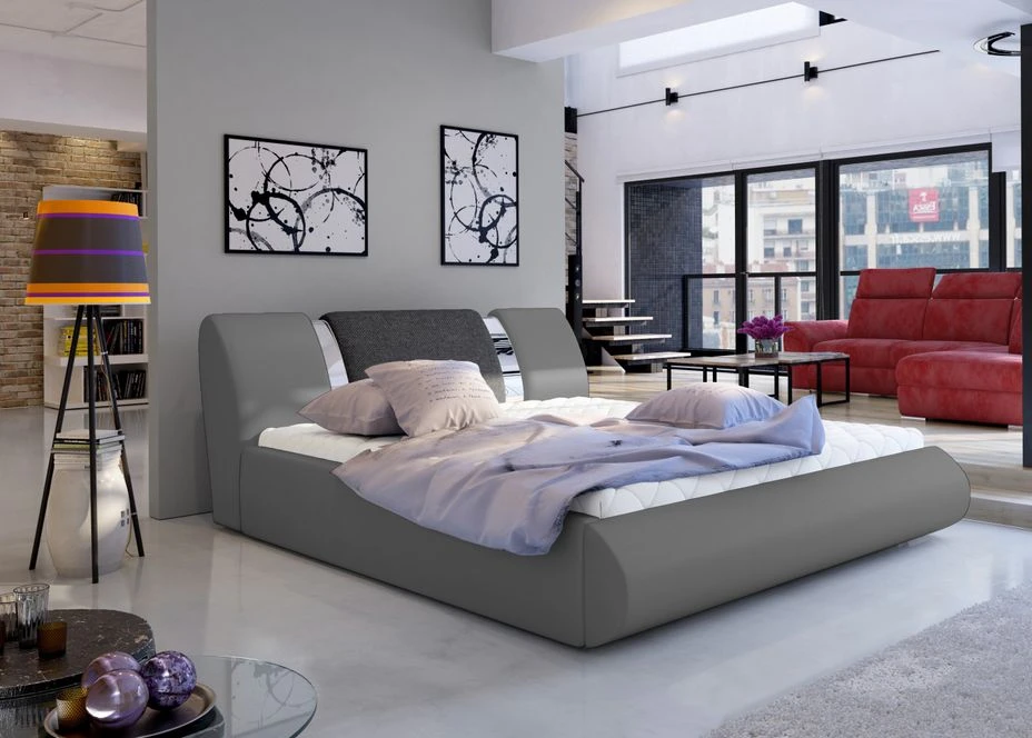 Lit Coffre 160x200 Cm Simili Gris/tissu Gris Foncé Et Métal Chromé Flavien 4 Lit Coffre 160x200 Cm Simili Gris/tissu Gris Foncé Et Métal Chromé Flavien – Image 2