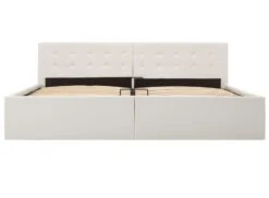 Lit Coffre 180x200 Cm Simili Cuir Blanc Capitonné Rundi