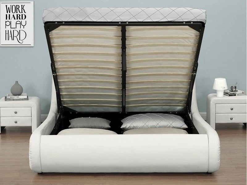 Lit Coffre à Led 160x200 Cm Simili Cuir Blanc Liseré Noir Lenna 6 Lit Coffre à Led 160x200 Cm Simili Cuir Blanc Liseré Noir Lenna – Image 4