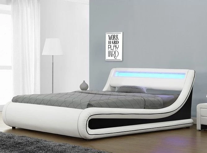 Lit Coffre à Led 160x200 Cm Simili Cuir Blanc Liseré Noir Lenna 5 Lit Coffre à Led 160x200 Cm Simili Cuir Blanc Liseré Noir Lenna – Image 3