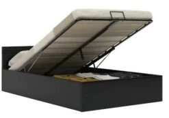 Lit Coffre à LED Simili Cuir Noir Rundi 140x200 Cm