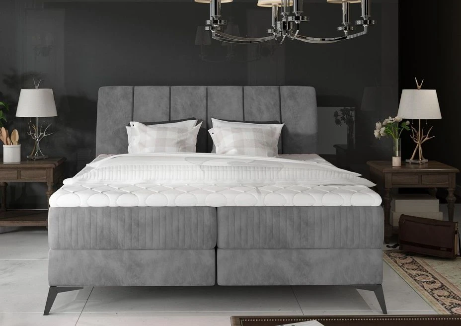 Lit Coffre Avec Matelas Velours Gris Erato 160x200 Cm 4 Lit Coffre Avec Matelas Velours Gris Erato 160x200 Cm – Image 2