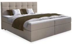 Lit Coffre Boxspring Avec Matelas Tissu Beige Kavin 180x200 Cm