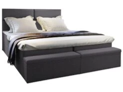 Lit Coffre Boxspring Avec Matelas Tissu Gris Ovana 160x200 Cm