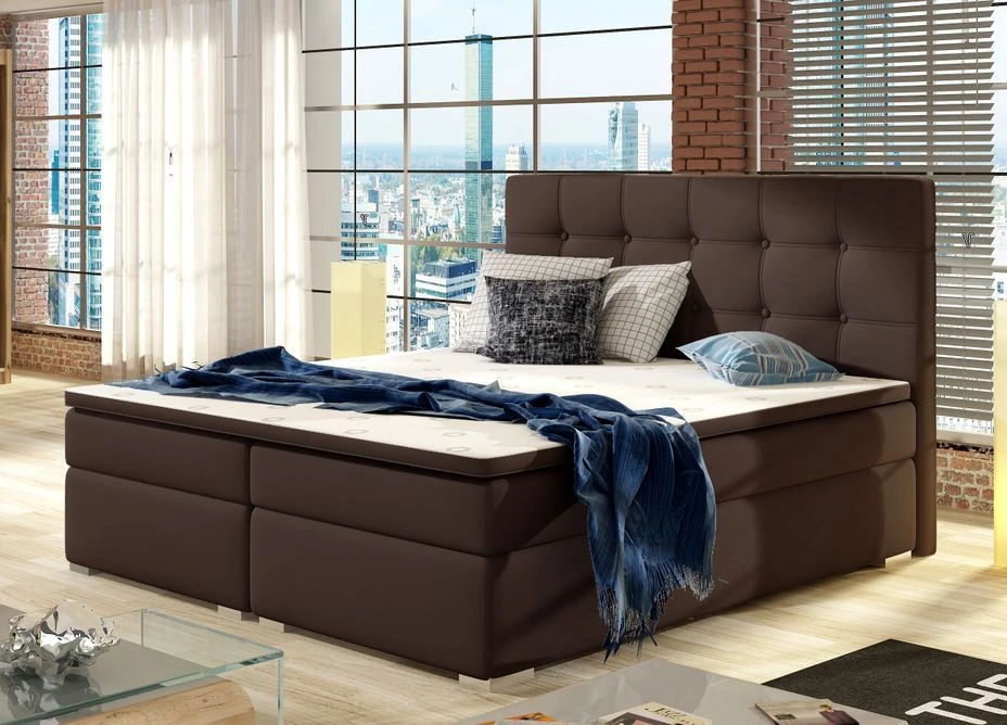 Lit Coffre Boxspring Simili Cuir Marron Avec Matelas Et Surmatelas Kavin 4 Lit Coffre Boxspring Simili Cuir Marron Avec Matelas Et Surmatelas Kavin – Image 2