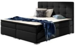 Lit Coffre Boxspring Simili Cuir Noir Avec Matelas Et Surmatelas Kavin