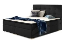 Lit Coffre Boxspring Tissu Noir Avec Matelas Et Surmatelas Kavin