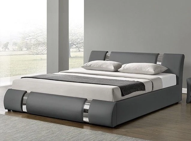 Lit Coffre Design 180x200 Cm Similicuir Gris Et Métal Ange