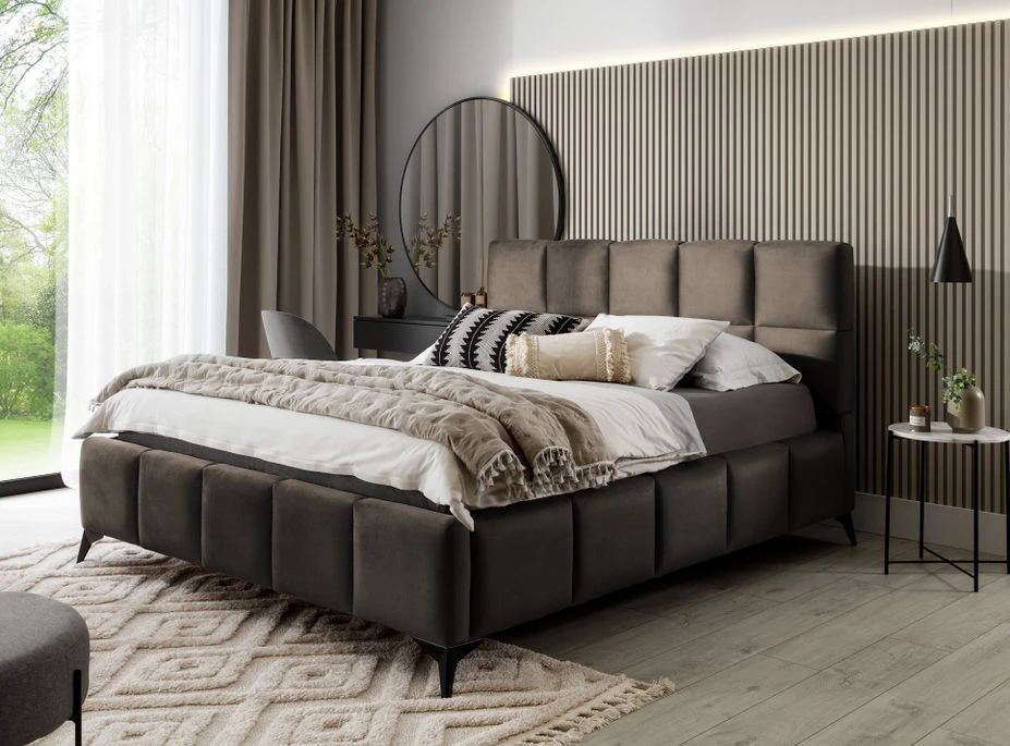 Lit Coffre Moderne 160x200 Cm Capitonné Velours Marron Mister 4 Lit Coffre Moderne 160x200 Cm Capitonné Velours Marron Mister – Image 2