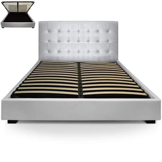 Lit Coffre Simili Cuir Argent Avec Sommier Relevable Milan 180x200 Cm 5 Lit Coffre Simili Cuir Argent Avec Sommier Relevable Milan 180x200 Cm – Image 3