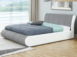 Lit Coffre Simili Cuir Blanc Et Tissu Gris Xenni 180x200 Cm