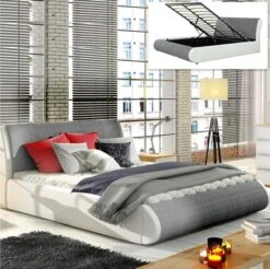 Lit Coffre Simili Cuir Blanc Et Tissu Gris Xenni 180x200 Cm -Disney Cars Soldes lit coffre simili cuir blanc et tissu gris xenni 180x200 cm 3666722567169 359791