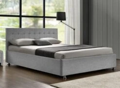 Lit Coffre Tissu Gris Clair Comett 160x200 Cm